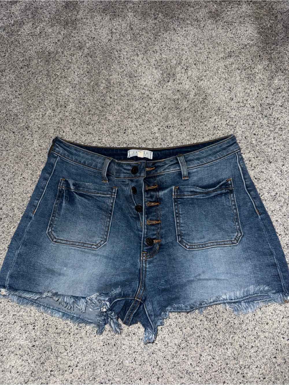 Harper Distressed High-Waist Denim Shorts - Blue